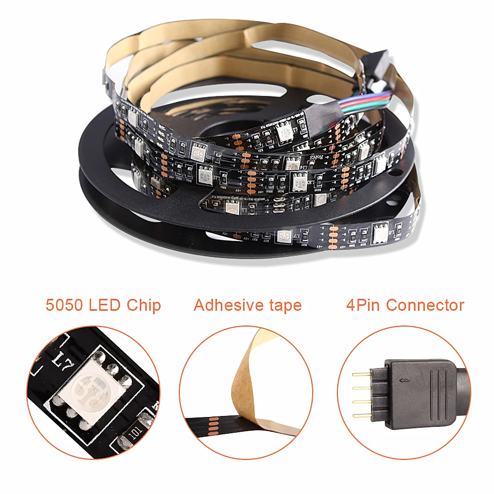 1 м 2 м 3 м 5050 USB светодиодный RGB ленточный светильник 5 в ТВ тыловая подсветка неоновый RGB светодиодный ленточный музыкальный/Bluetooth/RF контроллер Светодиодный светильник в полоску