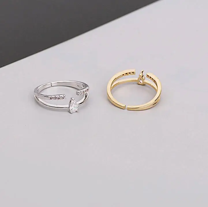 S925 silver ornaments delicate set teardrop-shaped zircon double ring opening wedding | Украшения и аксессуары