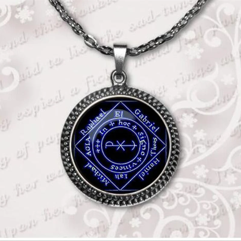 Черный кулон wiccan ожерелье воротник Wicca пентаграмма синий стеклянный кулон cristal colgante Wicca ошейник A-032 HZ1