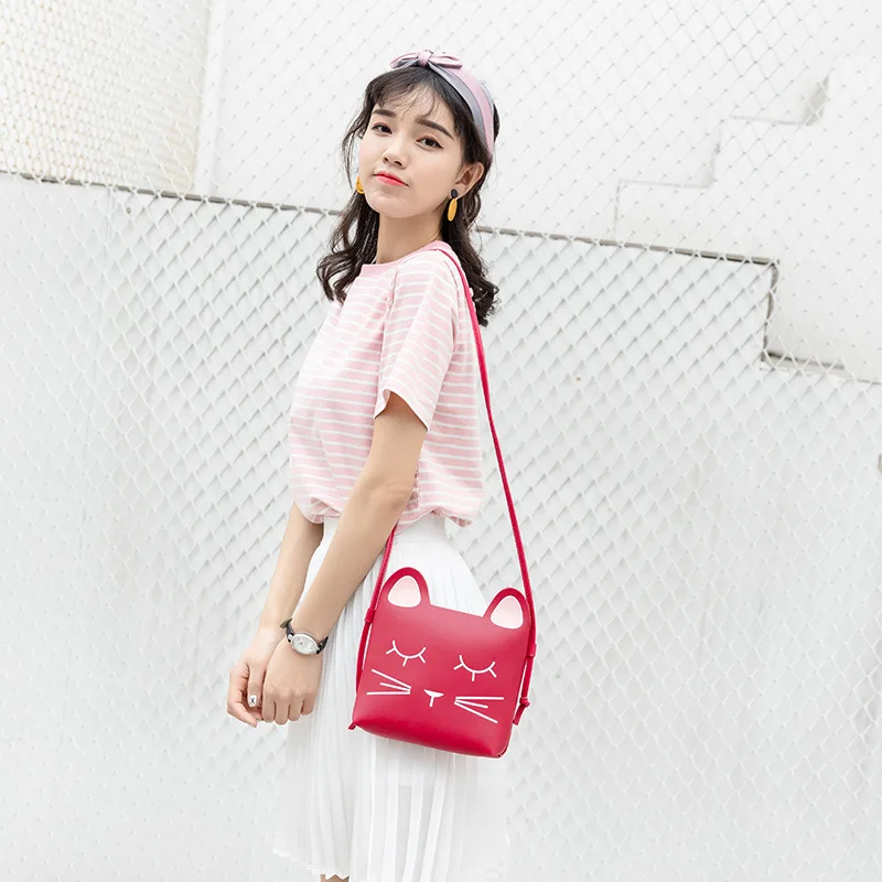 2019 New Fashion Children's Crossbody messenger Shoulder Bag Women's mobile coin purse small Leather Cat cute cartoon bag Girl |