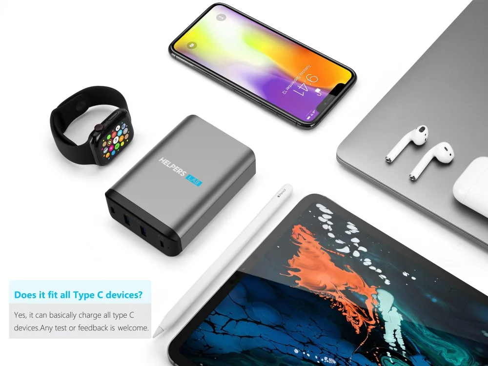 Dual type-C PD дорожное зарядное устройство адаптер с 2 USB-C PD и 2 USB 5 в 2,4 A-Совместимость с Macbook iPad Xiao Mi air pro Matebook