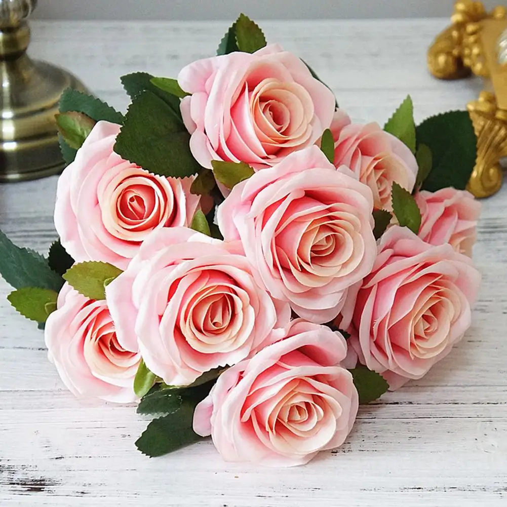 

HobbyLane 10 Heads Artificial Flowers Rose Bouquet Fake Flowers Silk Plastic Artificial Roses Bridal Wedding Bouquet For Home Garden Party Wedding Decoration