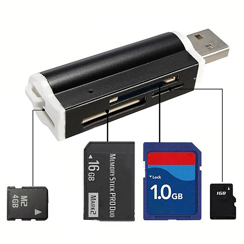 Черный Многоцветный USB 2,0 считыватель карт памяти для Micro SD MMC SDHC TF карты QJY99 - Цвет: Черный