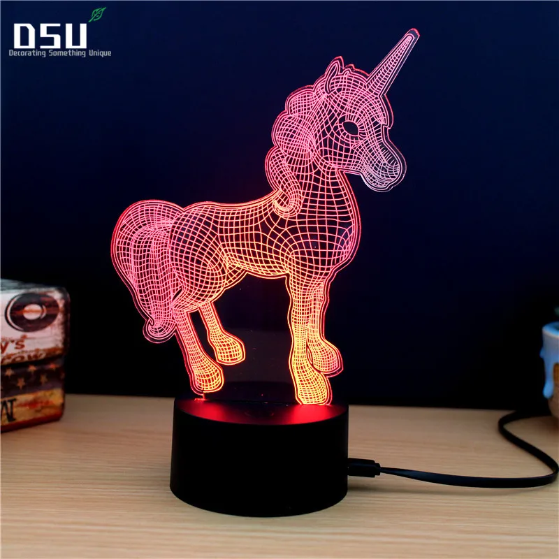 Новый животных Kawaii Единорог 3D светодио дный Светодиодная лампа ночник