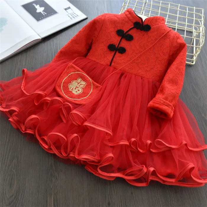 Thickening Baby Girl Princess Embroidery Dress Winter Vestido Meninas 2019 Autumn New Girls Long-sleeved Chinese Vintage | Детская