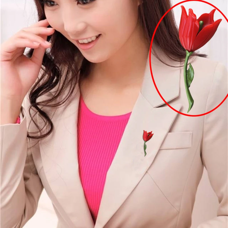 2020 Бесплатная доставка красная тюльпановая брошь пальто женские Аксессуары