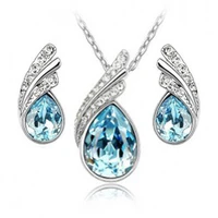 luxury water drop rhinestone necklaces earrings sets women brides party wedding jewelry sets christmas