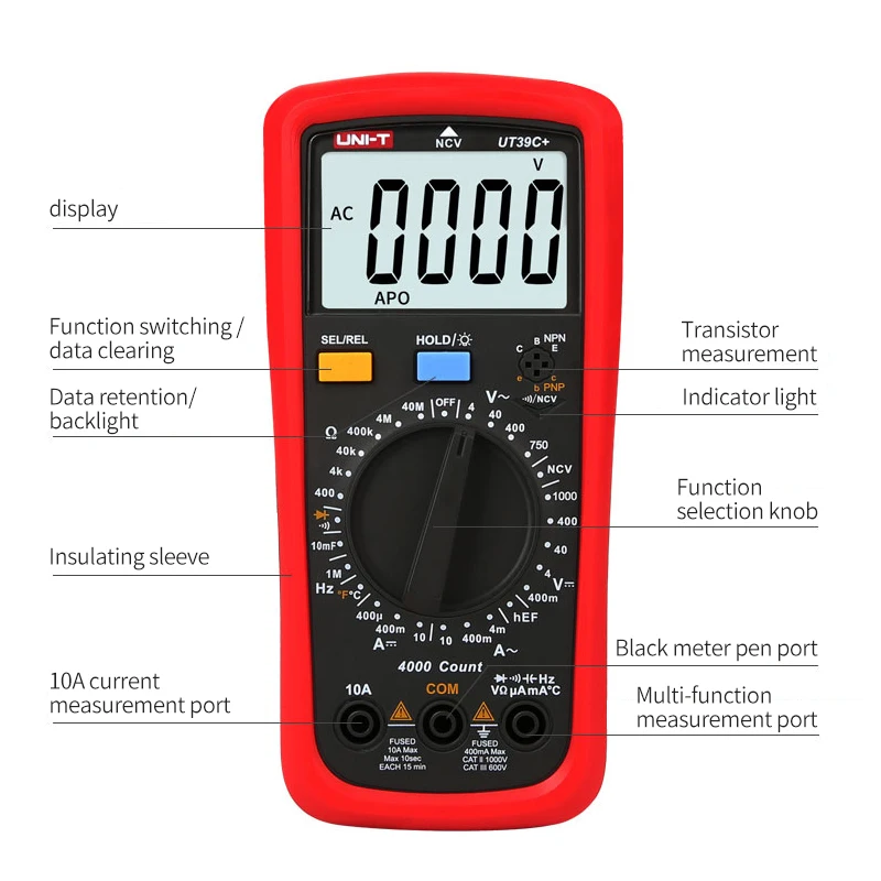 UNI-T UT39C+ цифровой мультиметр Авто Диапазон тест er обновлен от UT39A/UT39C AC DC V/A Ом/температура/частота/HFE/NCV тест
