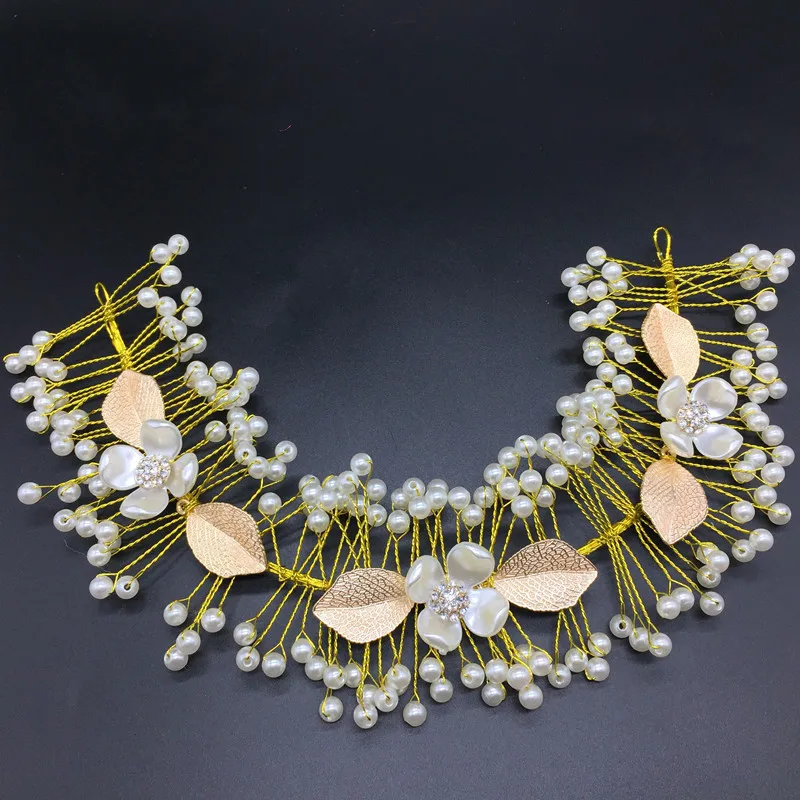 Жемчужные цветочные листья ручной работы свадебные украшения для волос головной