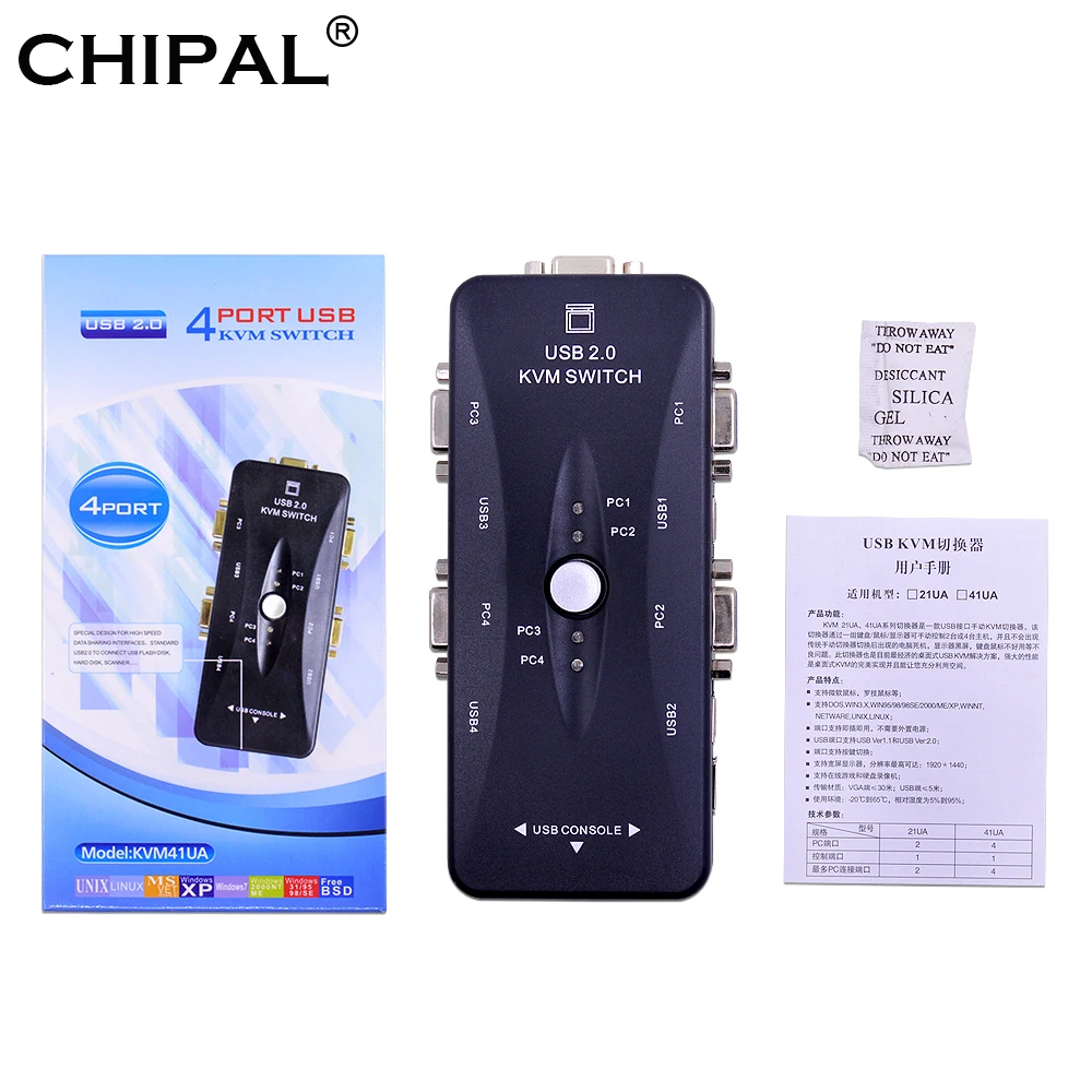 CHIPAL USB 2 0 KVM переключатель 4 порта VGA вручную 1920*1440 для клавиатуры мыши монитора