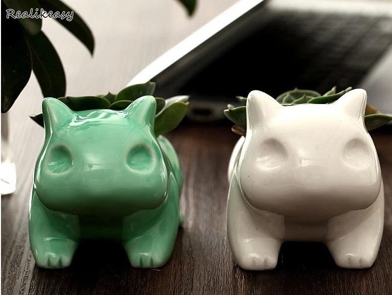 Прямая поставка Kawaii Pokemon керамический цветочный горшок Bulbasaur плантатор милый белый зеленый суккулент цветочный горшок отверстие милый мини горшок