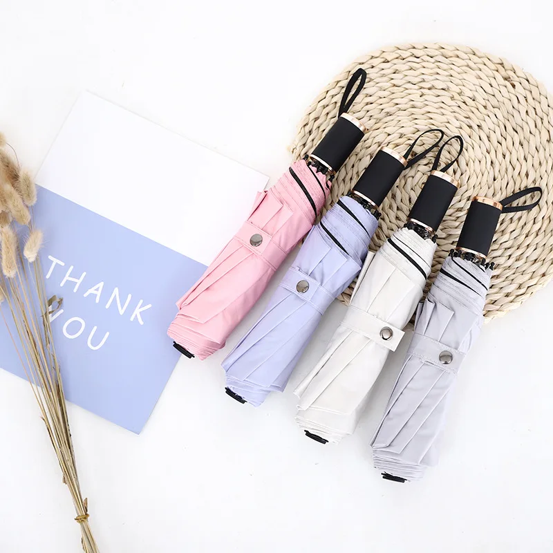 Высокое качество сплошной цвет УФ зонтик ветрозащитный тройной складной простой