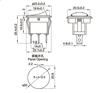 Перекачивающийся переключатель для лодки PHISCALE 5 шт. SPST 6A 250VAC 3pin с желтым