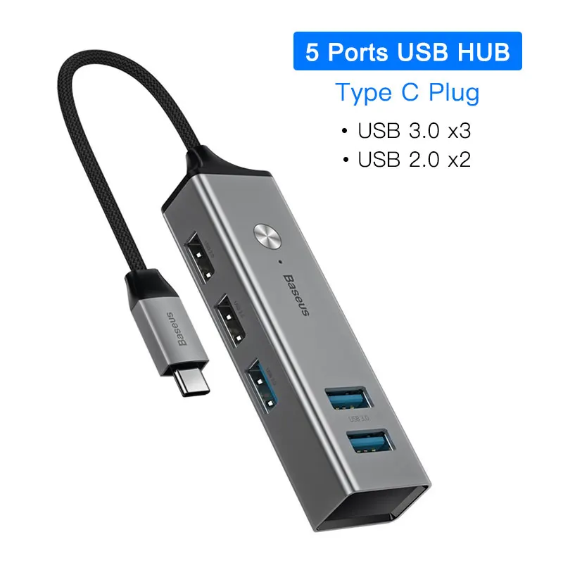 Baseus USB C концентратор для USB 3,0 USB 2,0 usb-хаб для MacBook Pro Surface Pro 6 type C концентратор Расширенный 5 портов usb порты USB разветвитель - Цвет: USB C HUB