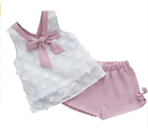 PINK От 1 до 4 лет, коллекция года, новые летние комплекты одежды для девочек Одежда для детей шифоновое пальто с бантом+ штаны для маленьких девочек - Цвет: PINK