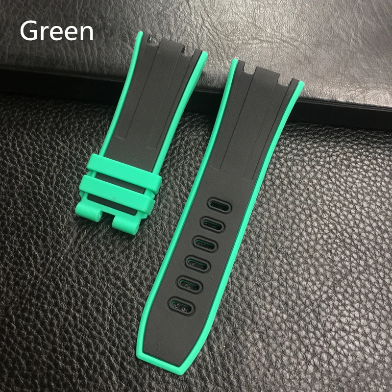 MERJUST New 28mm Black Silicone Rubber Whatchband For AP 42mm Case Audemars And Piguet Watch Strap Pin Buckle With engraving