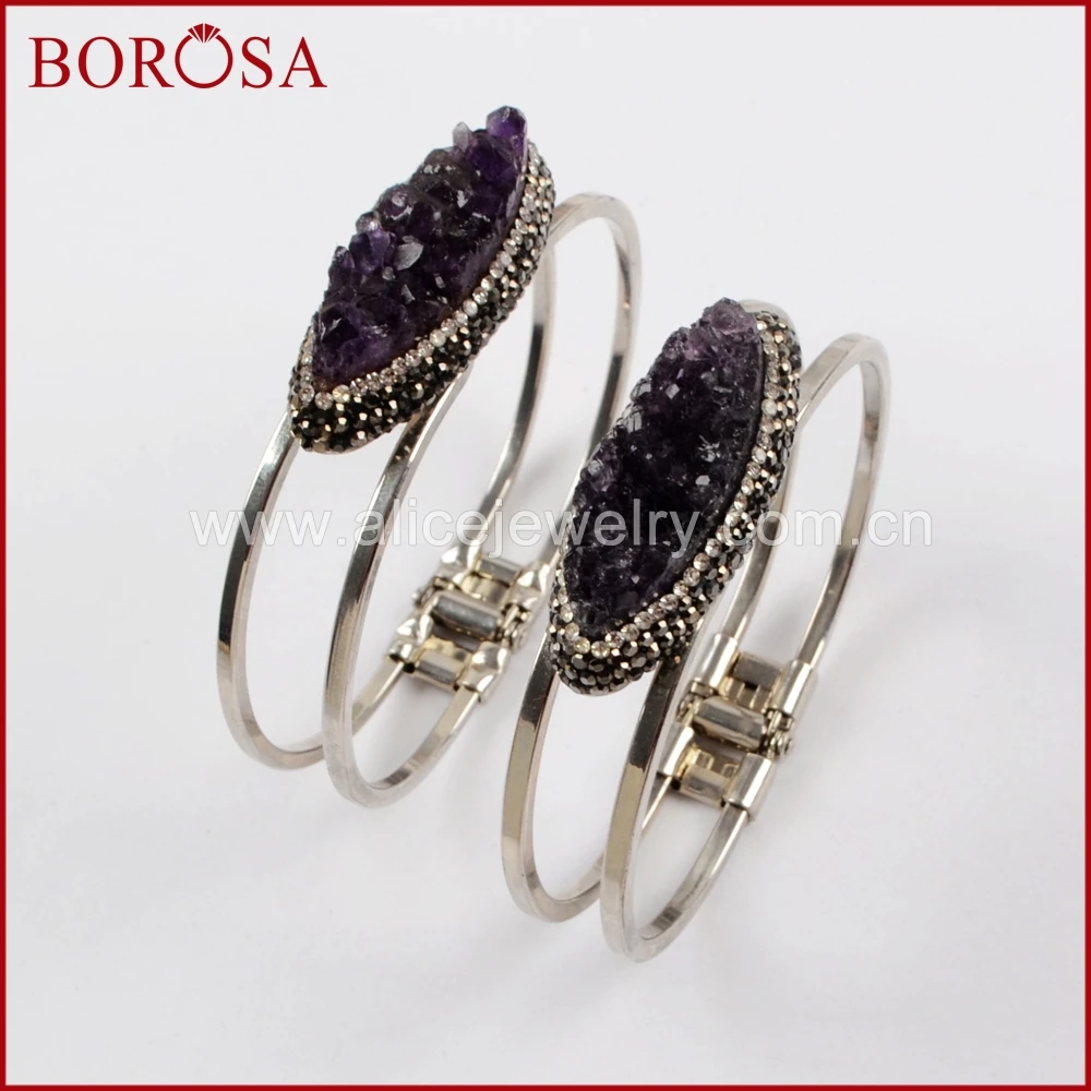 BOROSA 3/5 шт. натуральный маркиза A methyst серебряные браслеты кристалл проложить Druzy
