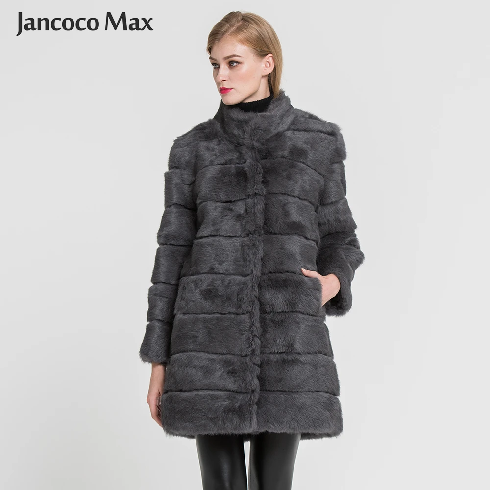 Jancoco Max новая зимняя куртка из натурального кроличьего меха теплая мягкая длинная шуба женское рождественское платье S1675