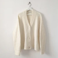 perhaps u women short sweater knitted hooded cardigan single breasted button solid white outwear m0005
