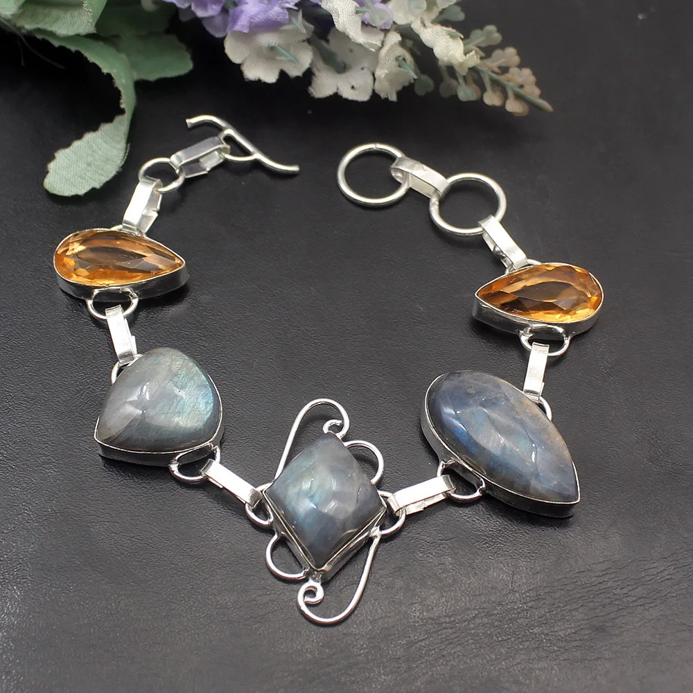 Великолепный черный Лабрадорит HoneyTopaz 925 пробы Серебряный женский браслет ювелирные изделия 7,7" TF746
