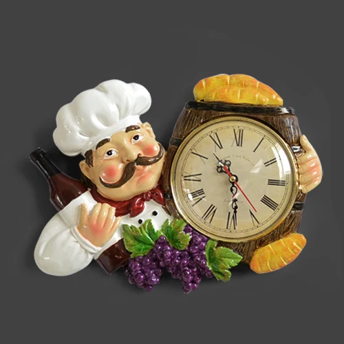 Зеленый Resin Chef Cute Wall Clock Home Watch Bathroom Kitchen Clock vintage Wall Watches Home Decor Wall Clock Modern Design - Цвет: Зеленый