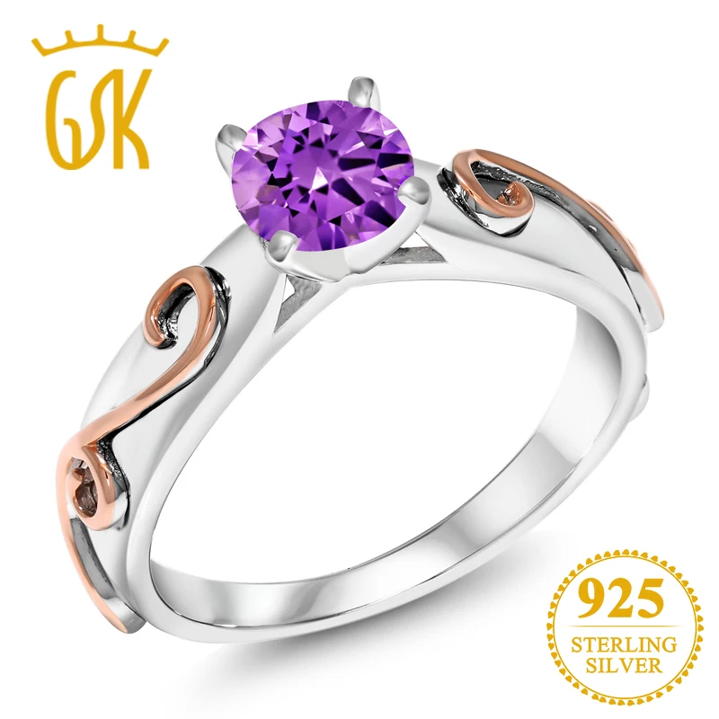 GemStoneKing 1 50 Ct Круглый Фиолетовый Цирконий кольцо из стерлингового серебра 925 для