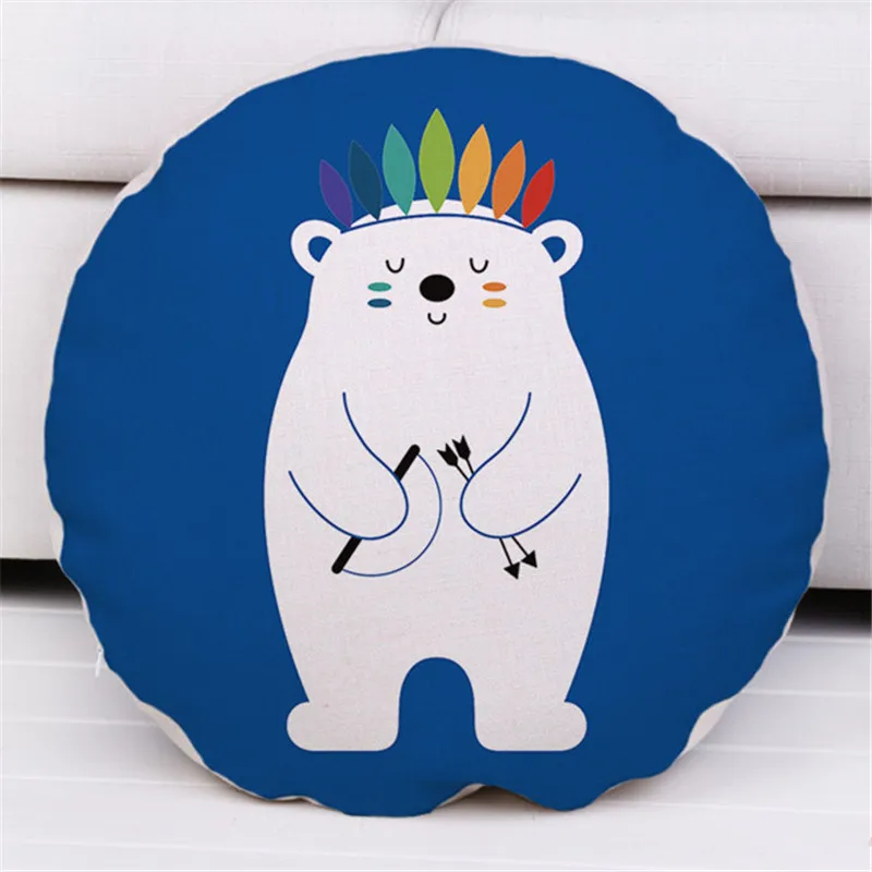 Cartoon Animals Printed Decorative Throw Pillow Covers Cotton Linens Animal Bear Kiss Fox Cat Round Diameter 45cm Cushion Cover |