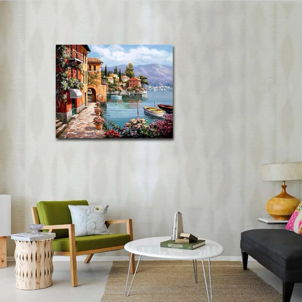 WONZOM Остров город Сделай Сам Краски ing по номерам лодка дом масляной Куадрос Decoracion
