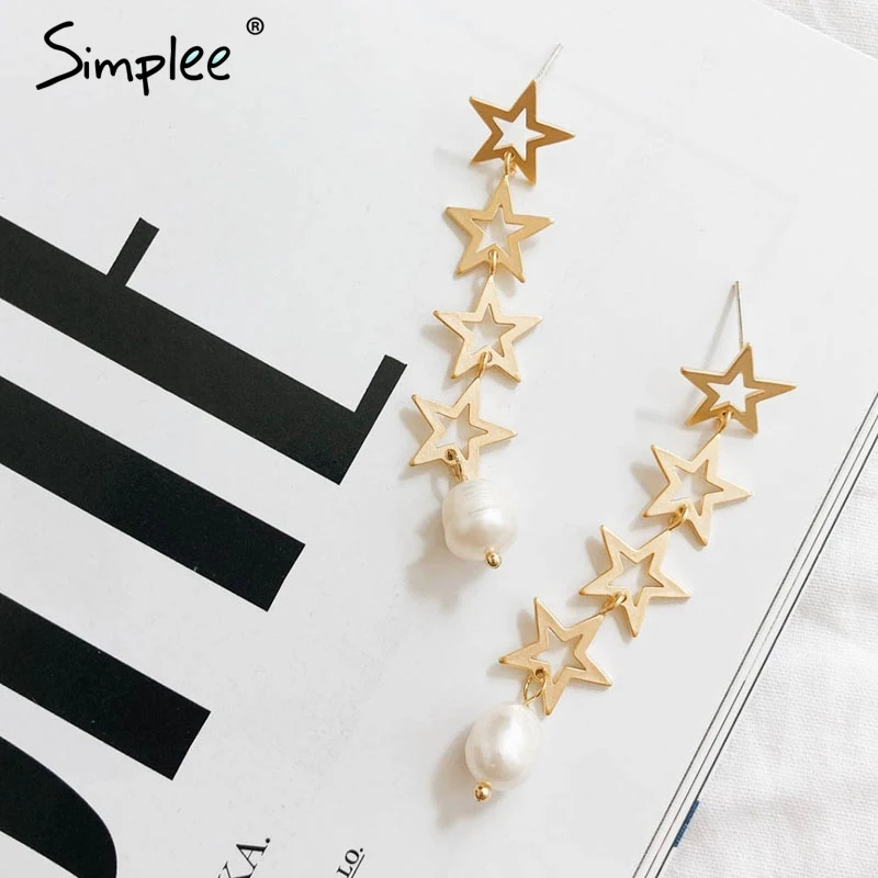Simplee Винтаж Звезда медь женские Подвесные серьги Элегантные вечерние жемчужные