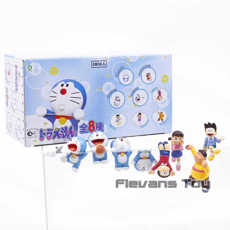 boxed Doraemon PUTITTO серия мультфильм Kawaii Мини-фигурки из ПВХ игрушки чашка украшения куклы 8 шт./компл - Цвет: boxed