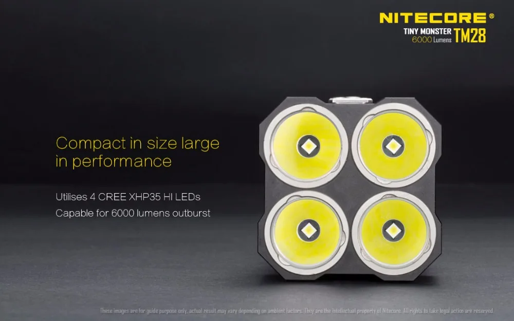 NITECORE TM28 4* CREE XHP35 HI 6000лм дальность луча 655 м светодиодный фонарик с зарядным устройством и 4 шт. 18650 3100 мАч литий-ионные аккумуляторы