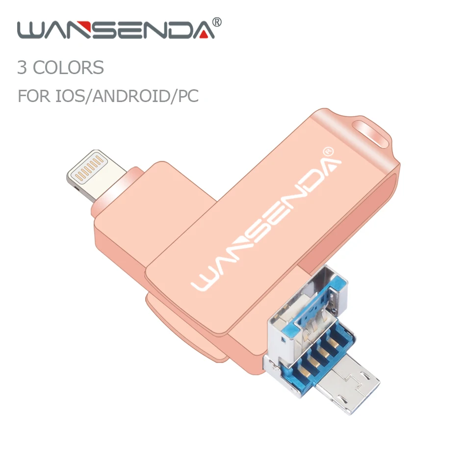 WANSENDA 3 в 1 флеш-накопитель USB 0 для iPhone/iPad IOS/Android/PC высокоскоростная Флешка 64 ГБ 32 16 OTG