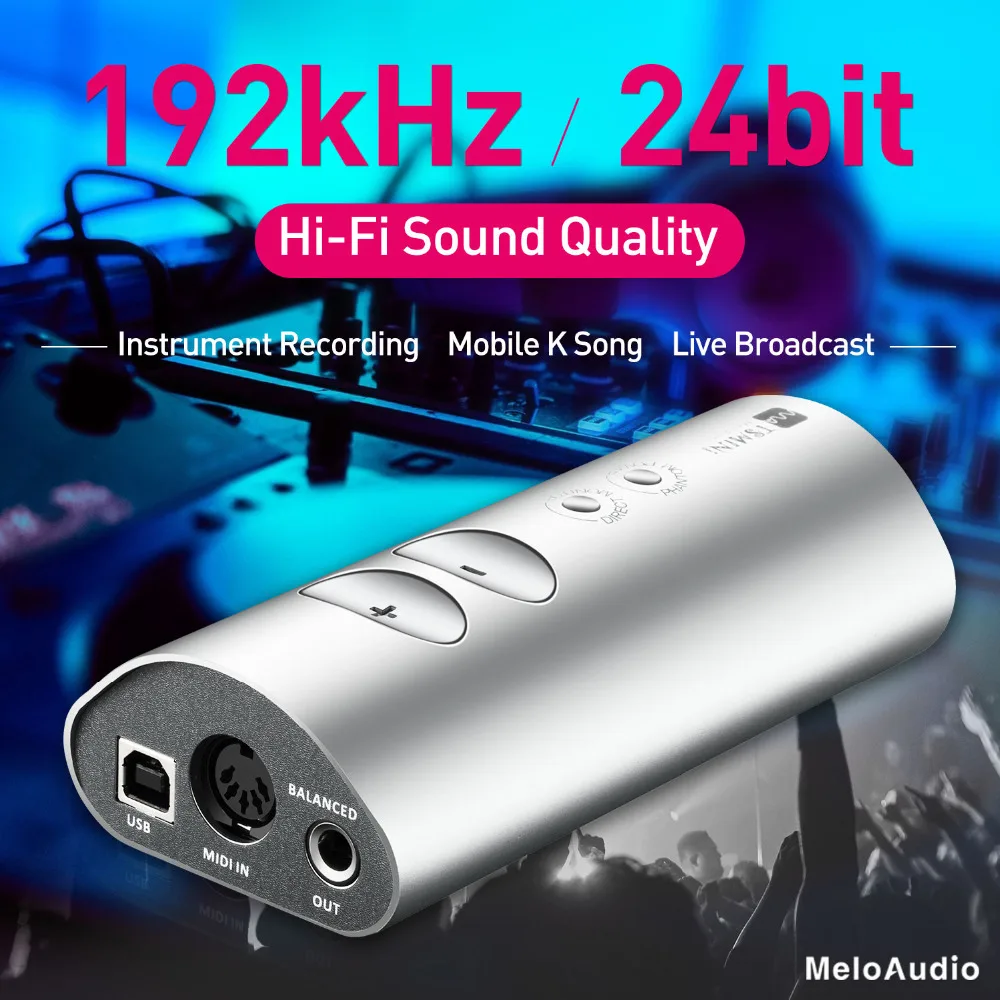 TS Mini Portable Sound Card for Instruments Recording USB Audio Interface Live Broadcast for Microphone Connectable to Guitar PC