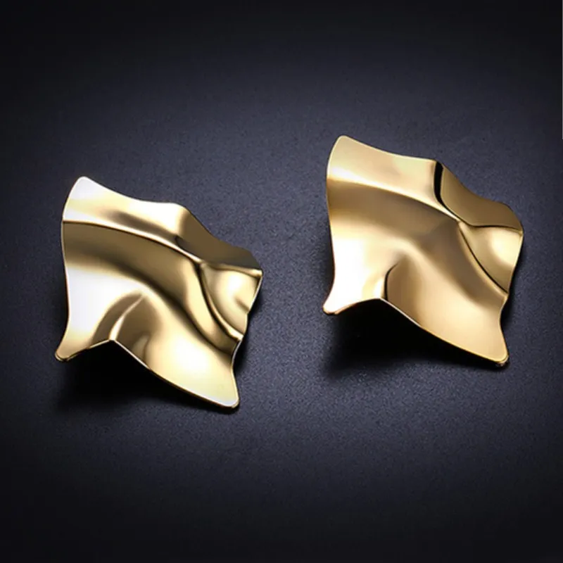 EK2126 Exaggerated Brand Gold Color Irregular Square Shiny Metal Big Drop Earrings Women Rhombus Punk Earrings Party Jewelry