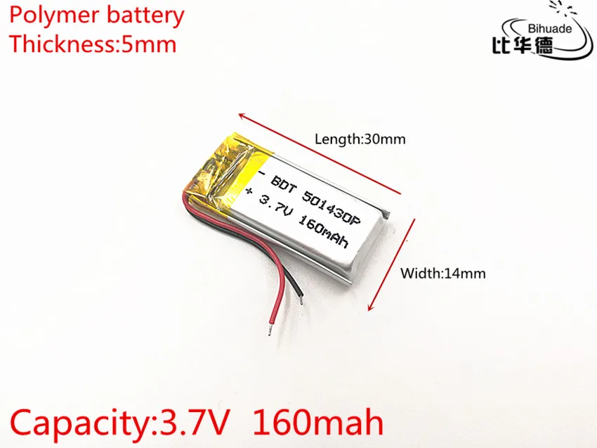 

1pcs/lot 3.7V 160mAh 501430 Lithium Polymer Li-Po li ion Rechargeable Battery cells For Mp3 MP4 MP5 toy mobile bluetooth