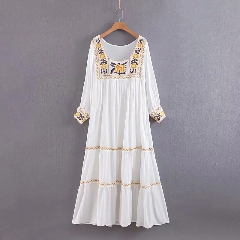Сексуальные вечерние женские платья с цветочной вышивкой Boho квадратным вырезом