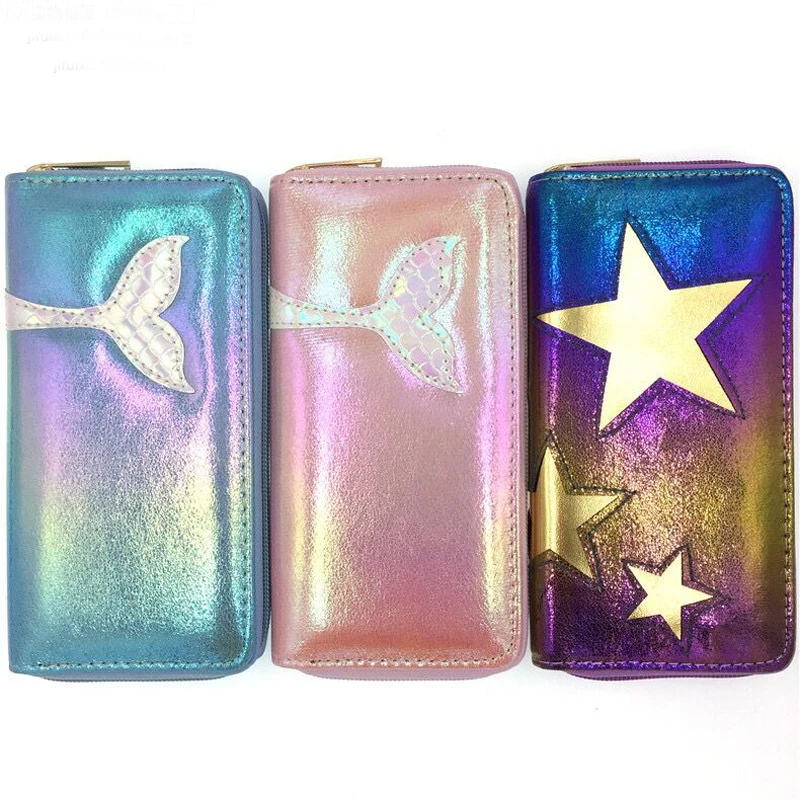 Женский Длинный кошелек русалка с голограммой Радужный для мобильного телефона