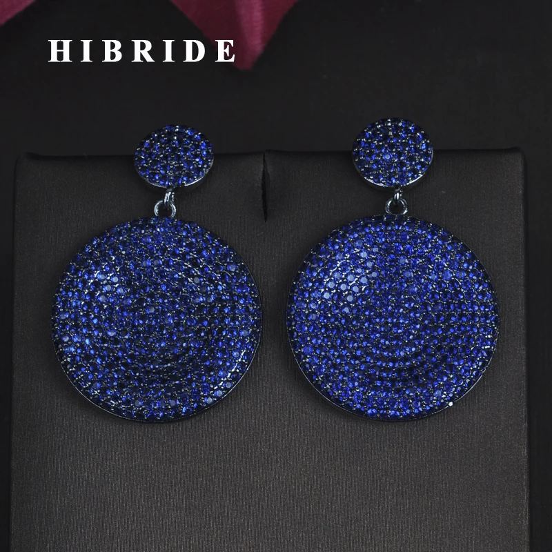 

HIBRIDE Luxury Big Flower Shape Blue Cubic Zirocnia Setting Statement Earrings Brincos Dangle Earrings Boucle d'oreille E-691