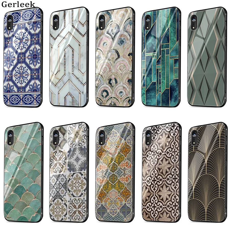 Чехол из закаленного стекла в стиле марокканского арт деко с рисунком Алмазные