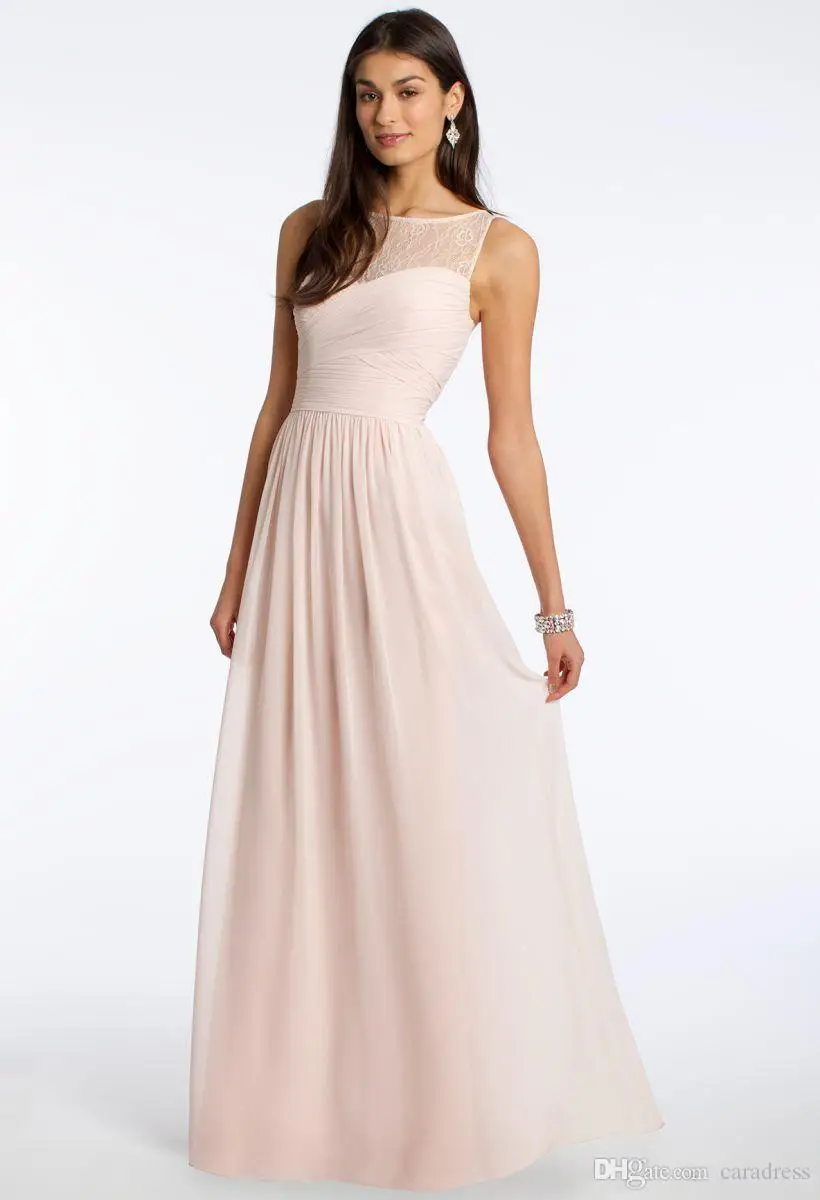 Светло-розовые кружевные платья в пол из шифона и тюля для подружки невесты |
