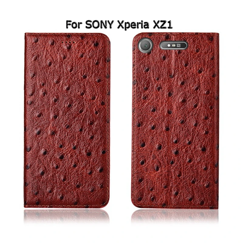 Страуса текстуры натуральная телячья кожа чехол для Sony Xperia XZ XZ1 XZ2 XZ3 XZ4 Тонкое защитное покрытие класса Премиум чехол-книжка с подставкой для телефона с магнитной защелкой в живописном исполнении