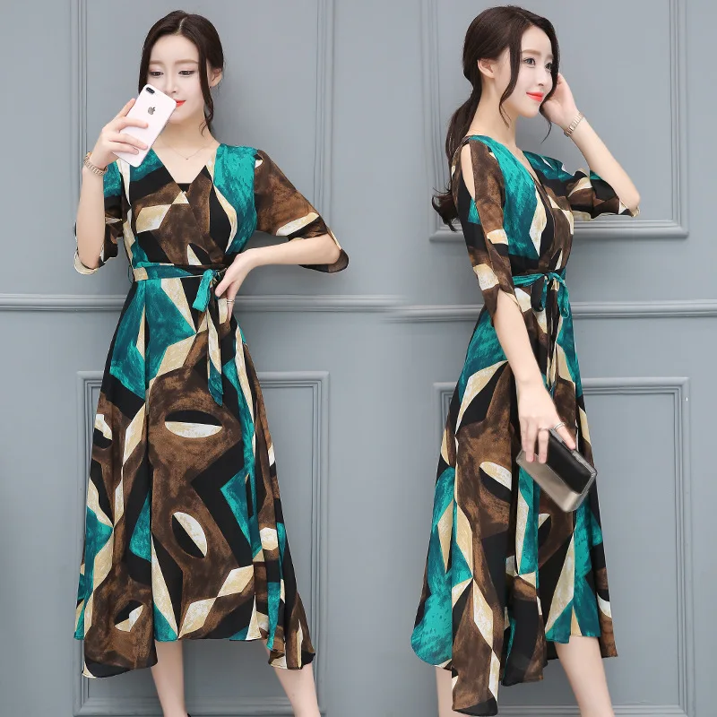 Женское длинное платье макси в богемном стиле с v-образным вырезом рукавом три