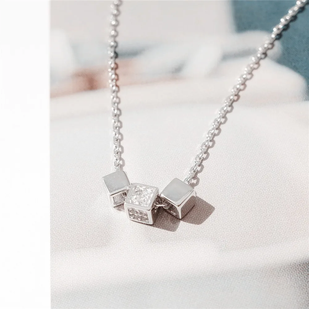 Cube блока cz Ожерелье Женщины 100% 925 пробы серебро nacklace Ювелирное Украшение цепи