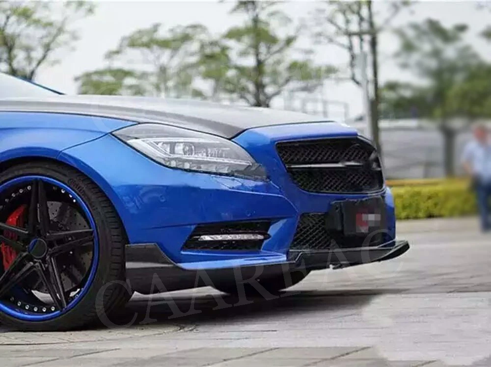 Передняя губа спойлер для Benz класс CLS W218 CLS350 320 CLS63 2012 2013 углеродного волокна головы бампера подбородка лопата для снега протектор 3 шт./компл