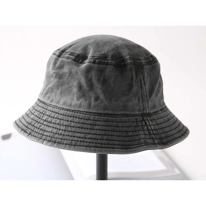 DRESSUUP Washed Denim Bucket Hat Women Outdoor Fashion Sun Cap Fishing Hiking Hats For Men Cotton Ladies Foldable Chapeu