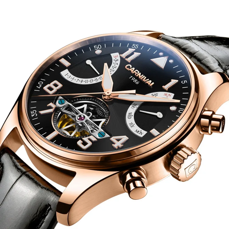 

Carnival tourbillon automatic mechanical brand men's watches fashion Sapphire Glass waterproof watch luxury 316L steel
