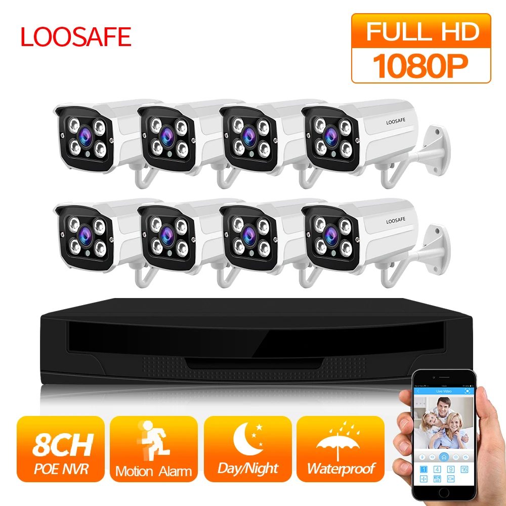 LOOSAFE 1080P POE HDMI POE NVR комплект CCTV securet 8CH NVR PoE P2P комплект наружной безопасности IP Cam 8CH HDD P2P Onvif комплект наблюдения