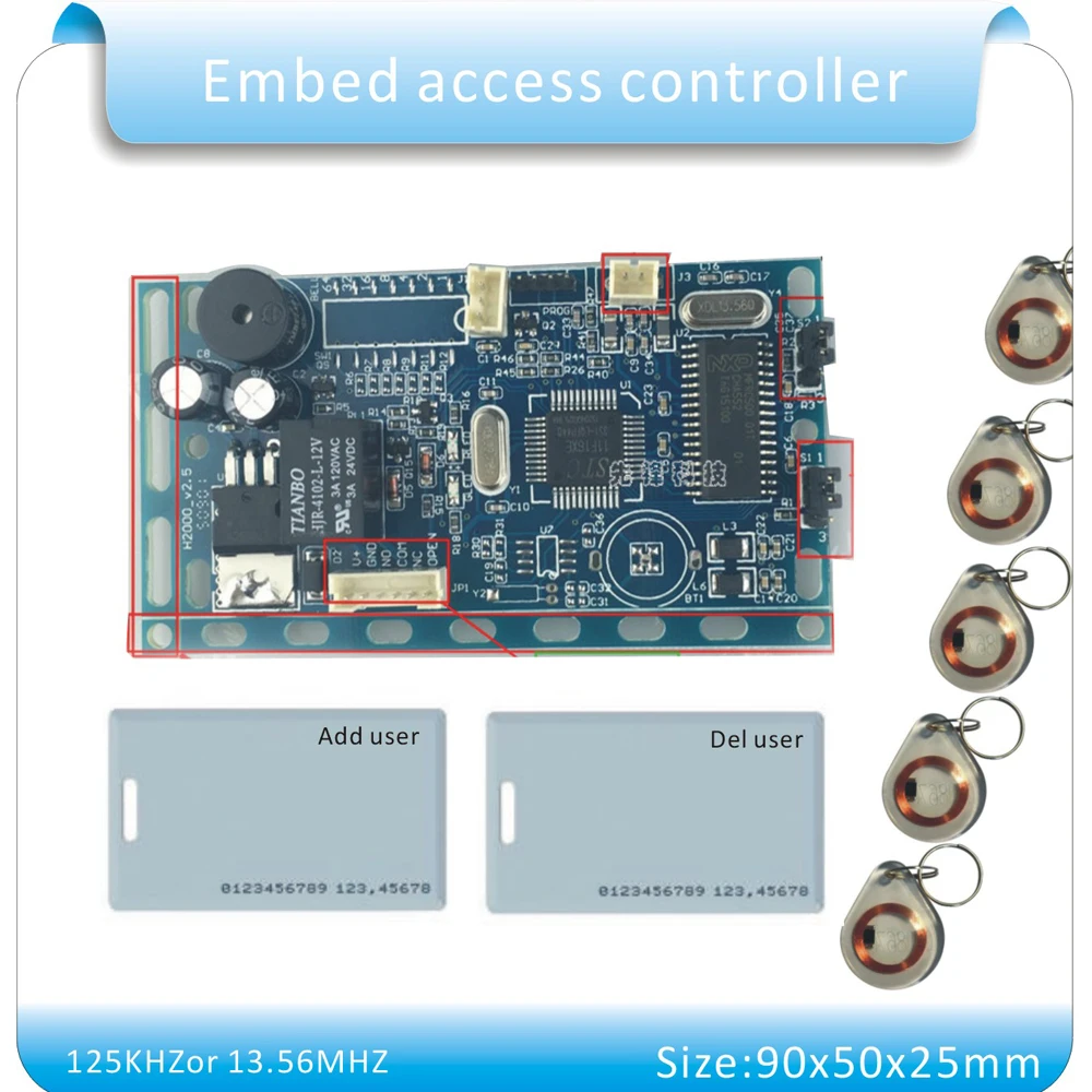 125 кГц встроенный RFID плата близость система контроля допуска к двери домофон модуль+ 10 кристаллических брелков и 2 карты