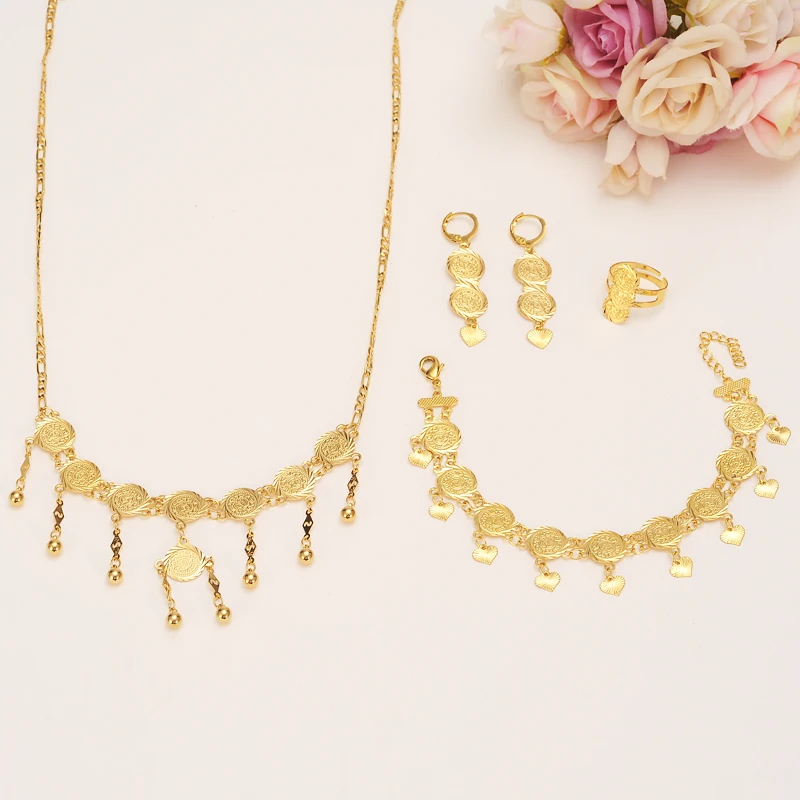 Арабские монет Наборы для ухода за кожей Jewelry Для женщин Обувь девочек золото