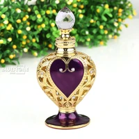 vintage empty crystal metal purple heart perfume bottle cut glass collectible 12ml